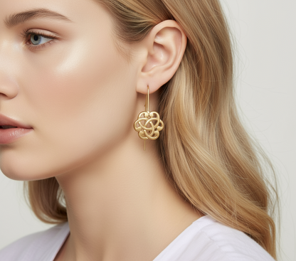 Gold earrings with Celtic triquetra symbol