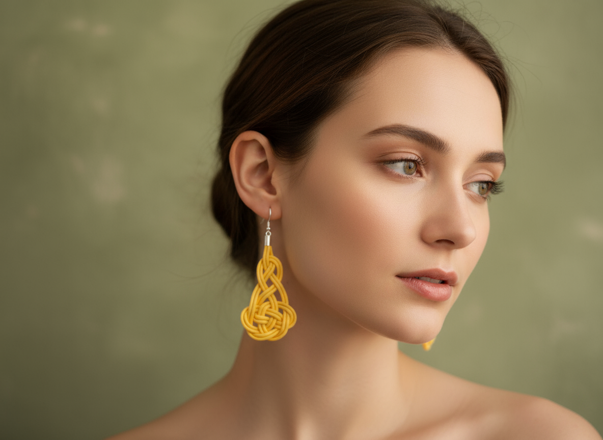 Boucles d'oreilles longues celtiques en cuir et acier avec noeuds macramé