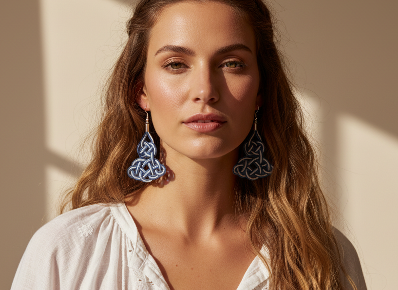 pendientes con nudo marinero en azul y blanco