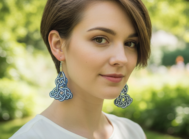 pendientes con nudo marinero en azul y blanco