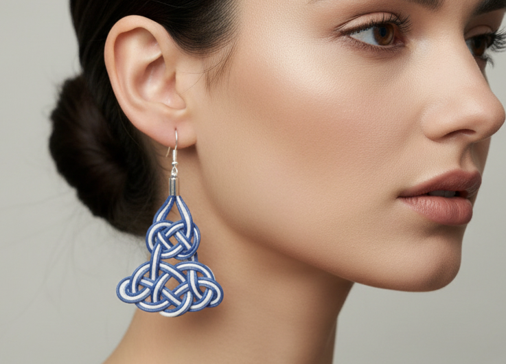 pendientes con nudo marinero en azul y blanco