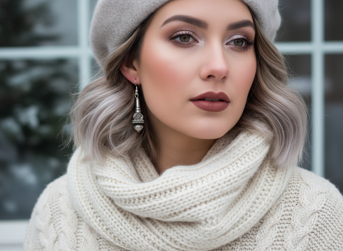 Pendientes largos en color plata vieja, adornados con bola de cristal facetada