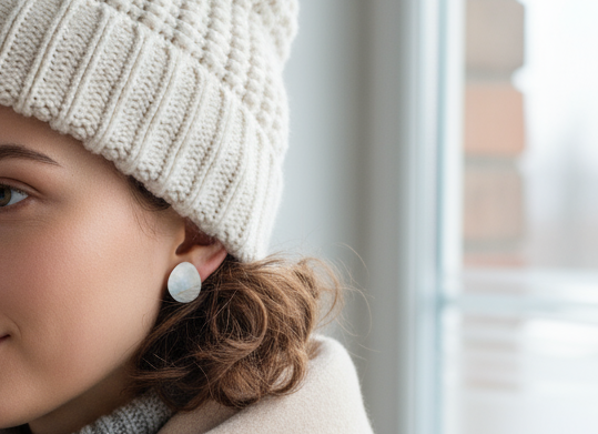 Pendientes tipo botón de nácar natural, son pequeños y discretos con forma de gota o lagrima, son naturales y por lo tanto no son exactamente iguales en&nbsp; color, cualquier diferencia entre ellas no es un fallo es la demostración de que son totalmente naturales.