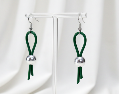 Long leather and silver earrings for personalized boho and hippie style