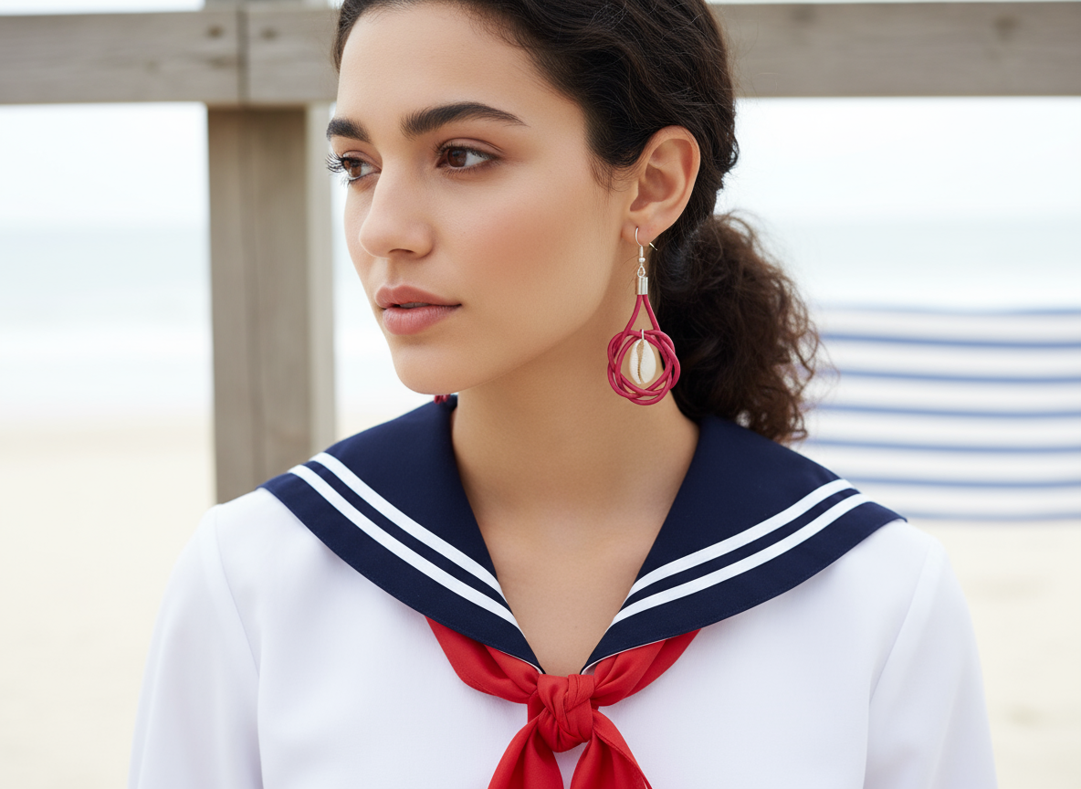 pendientes cuero y caracolas