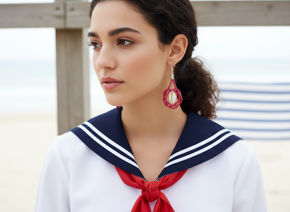 pendientes cuero y caracolas