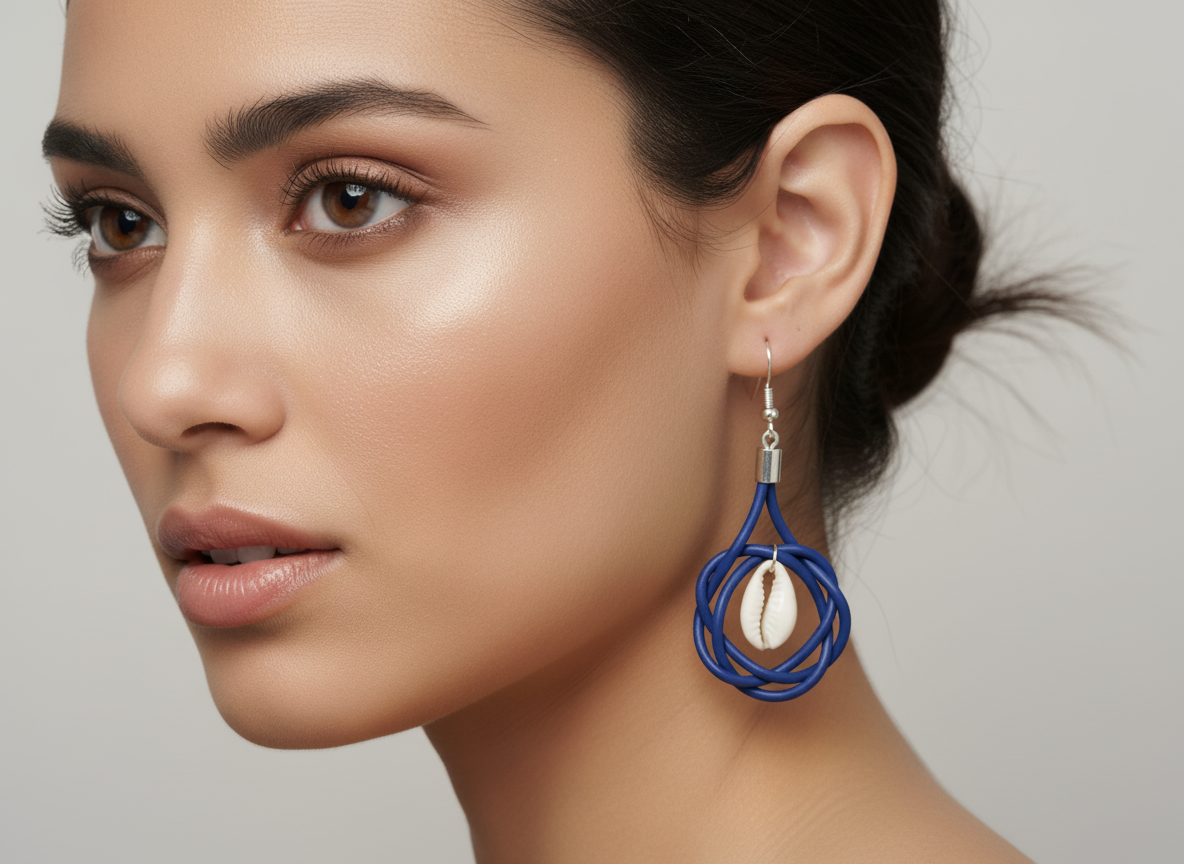 pendientes cuero y caracolas