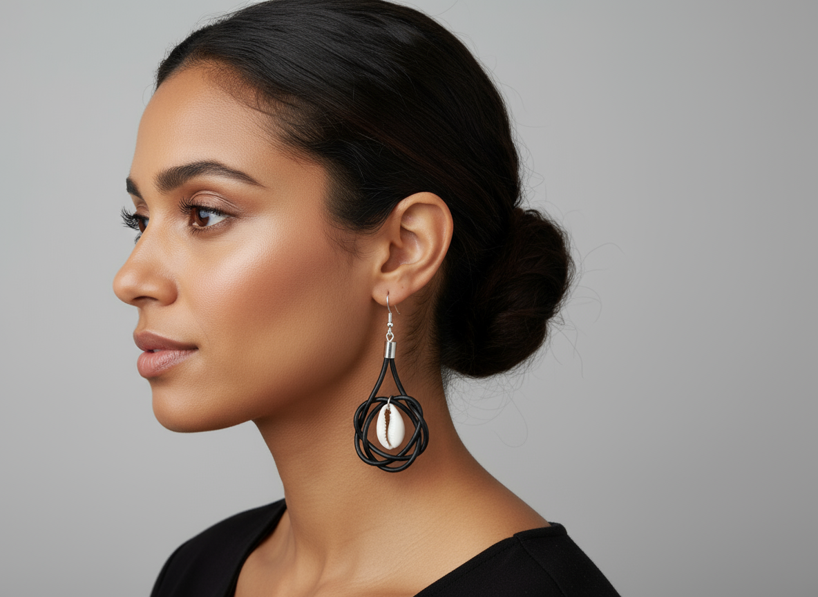 pendientes cuero y caracolas