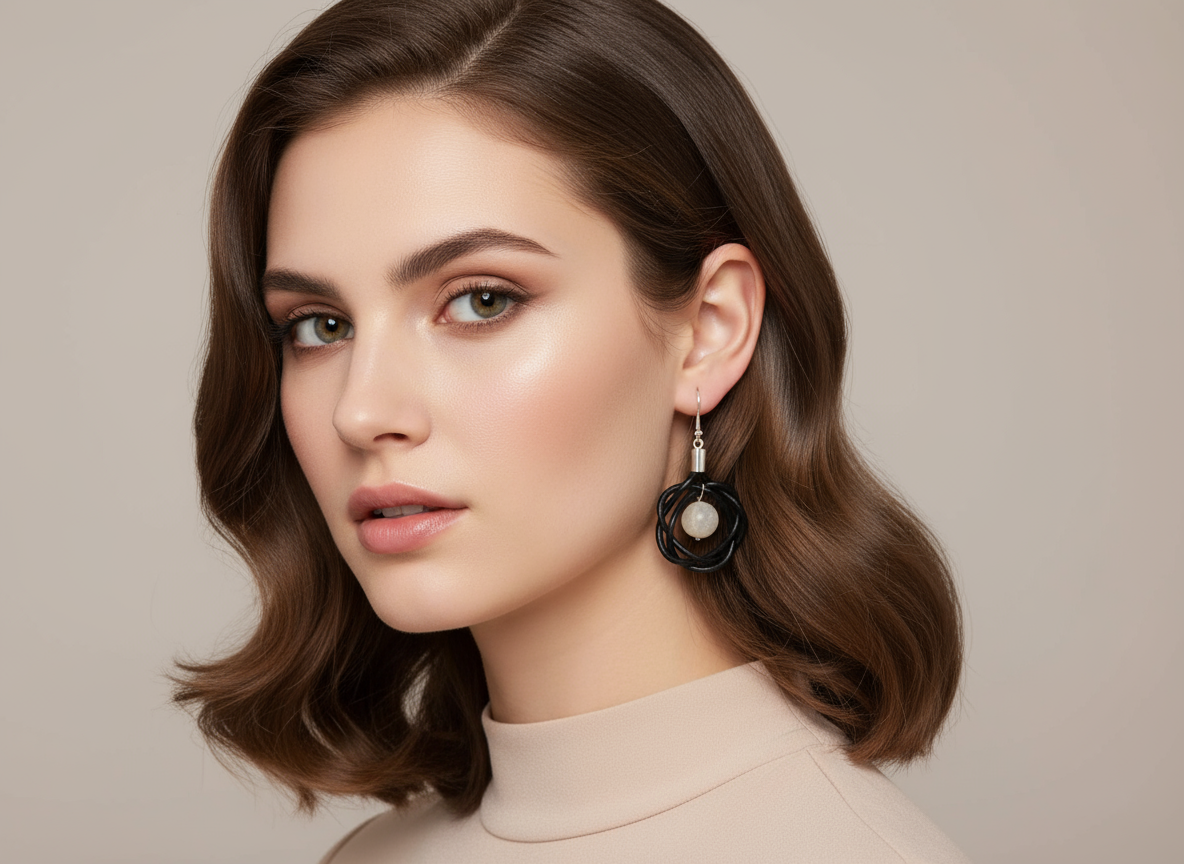 Pendientes ágata blanca y cuero