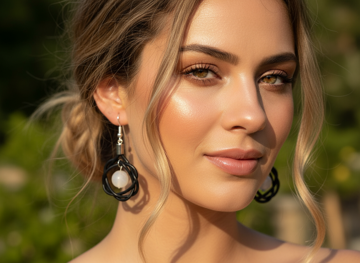 Pendientes ágata blanca y cuero