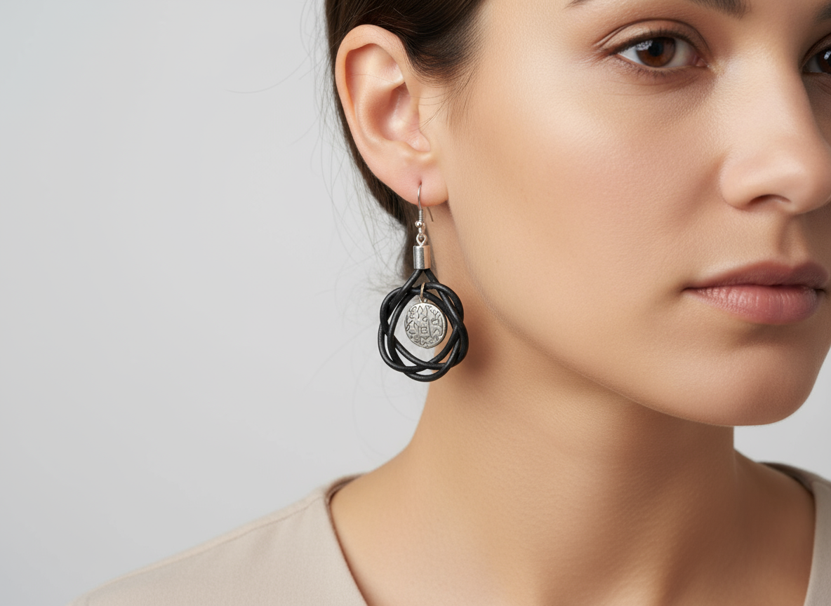 Boucles d'oreilles nœud celtique en cuir avec ornements ethniques