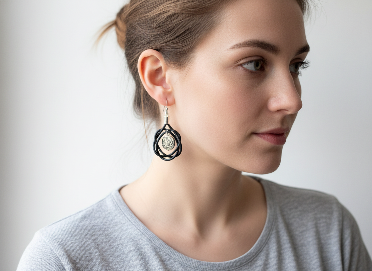 Pendientes con nudo celta de cuero y adornos étnicos