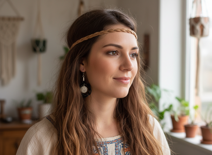 Pendientes con nudo celta de cuero y adornos étnicos