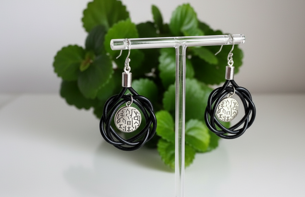 Pendientes con nudo celta de cuero y adornos étnicos