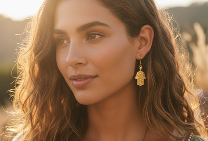 Golden earrings with Fatima's hand