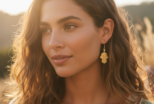 Boucles d'oreilles dorées avec la main de Fatima