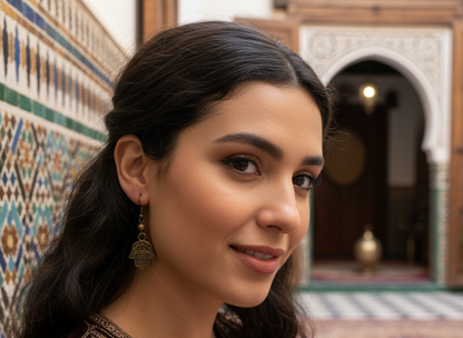 Earrings with hand of Fatima, Hamsa, boho style