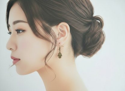 Boucles d'oreilles avec main de Fatima, Hamsa, style bohème
