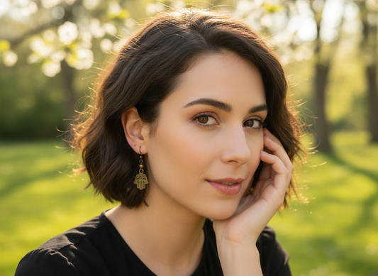 Earrings with hand of Fatima, Hamsa, boho style
