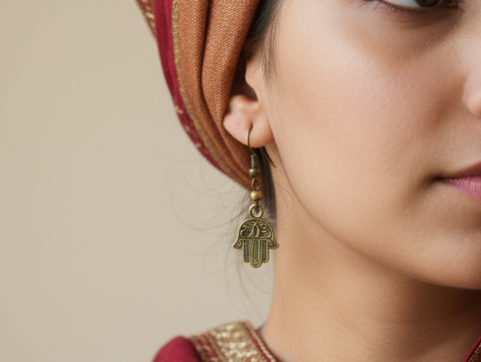Earrings with hand of Fatima, Hamsa, boho style