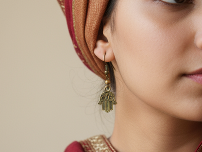 Earrings with hand of Fatima, Hamsa, boho style