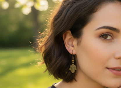 Earrings with hand of Fatima, Hamsa, boho style