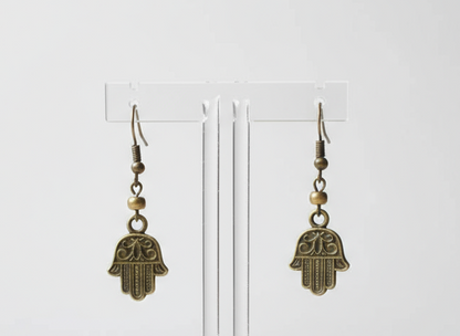 Earrings with hand of Fatima, Hamsa, boho style
