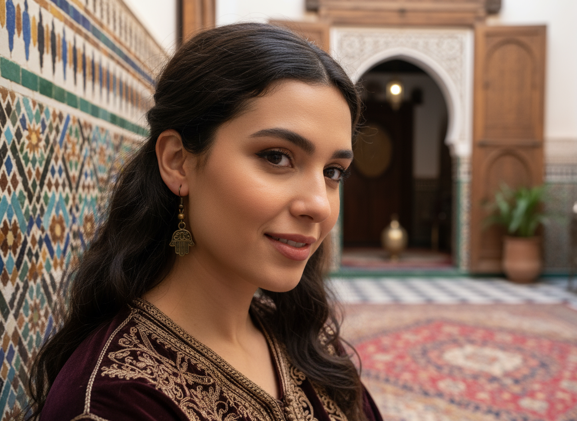 Earrings with hand of Fatima, Hamsa, boho style