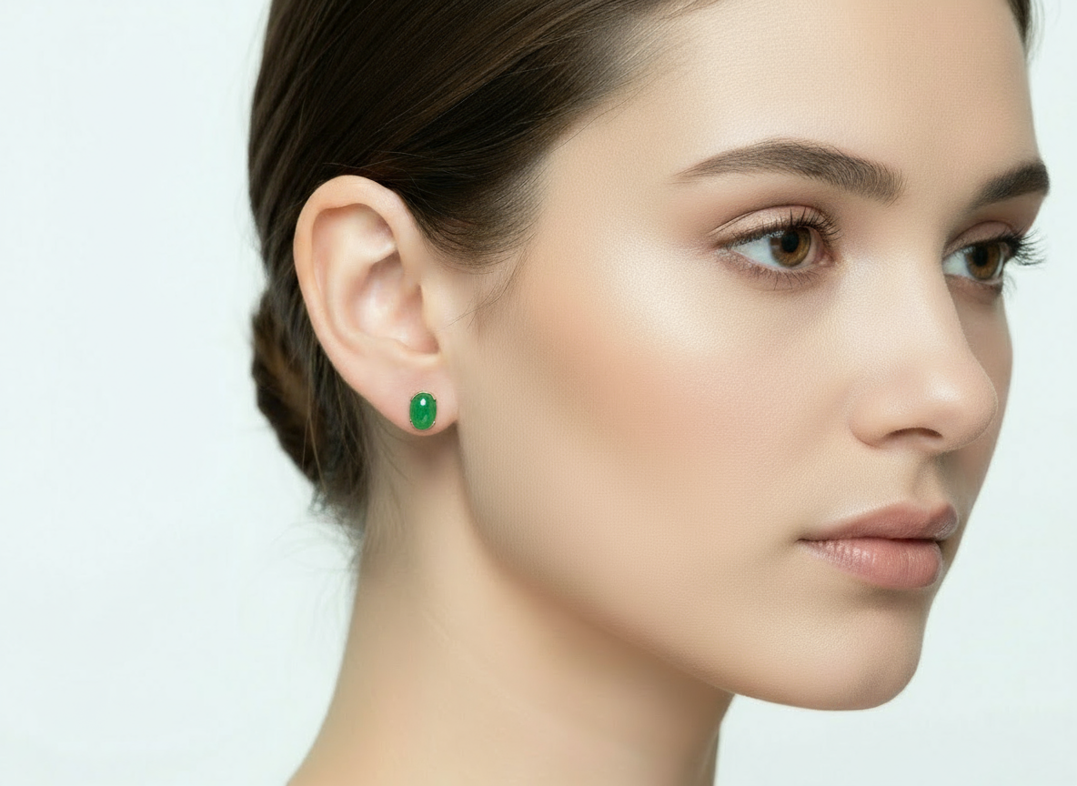 Boucles d'oreilles clous jade vert naturel