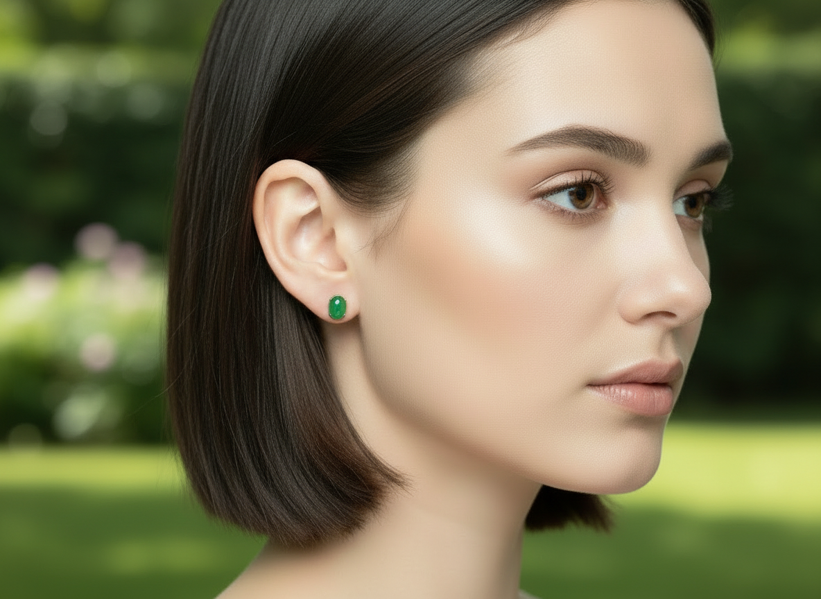 pendientes de botón de jade verde