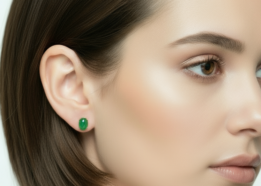 pendientes de botón de jade verde