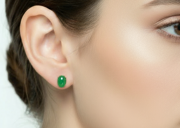 Natural green jade stud earrings