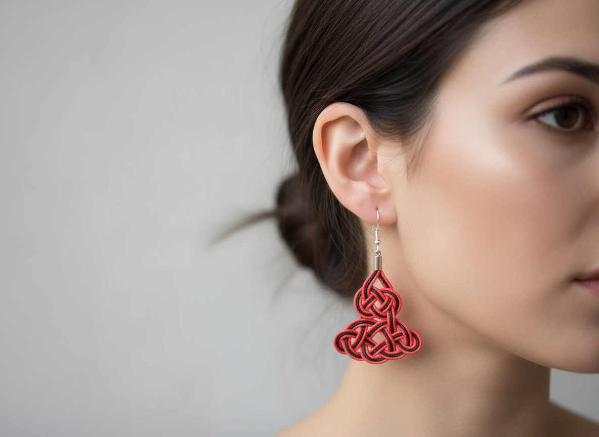 pendientes macramé  negro y rojo