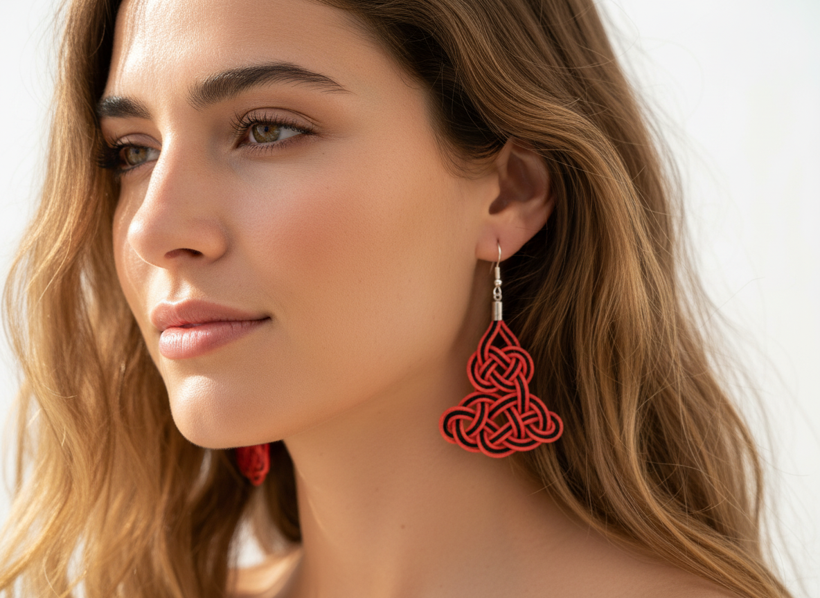 pendientes macrame rojo y negro