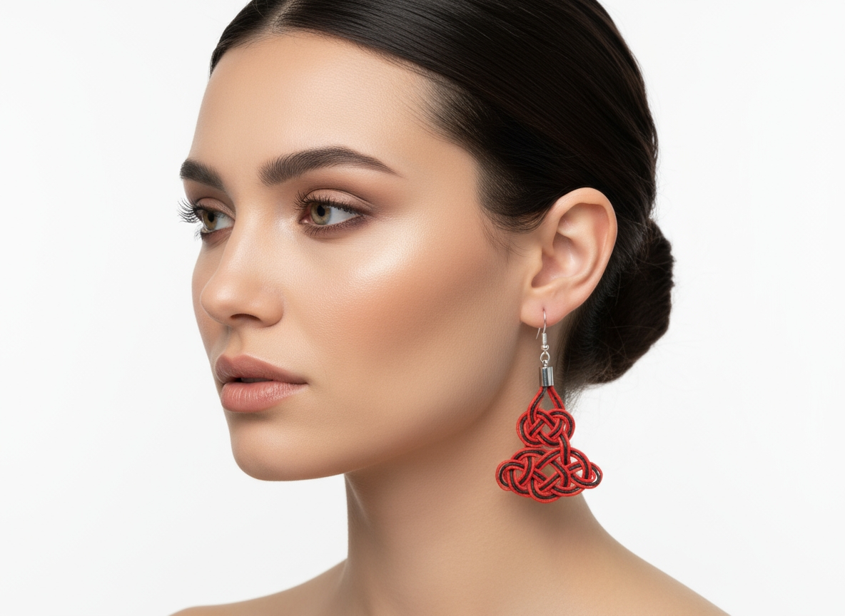 pendientes macrame rojo y negro