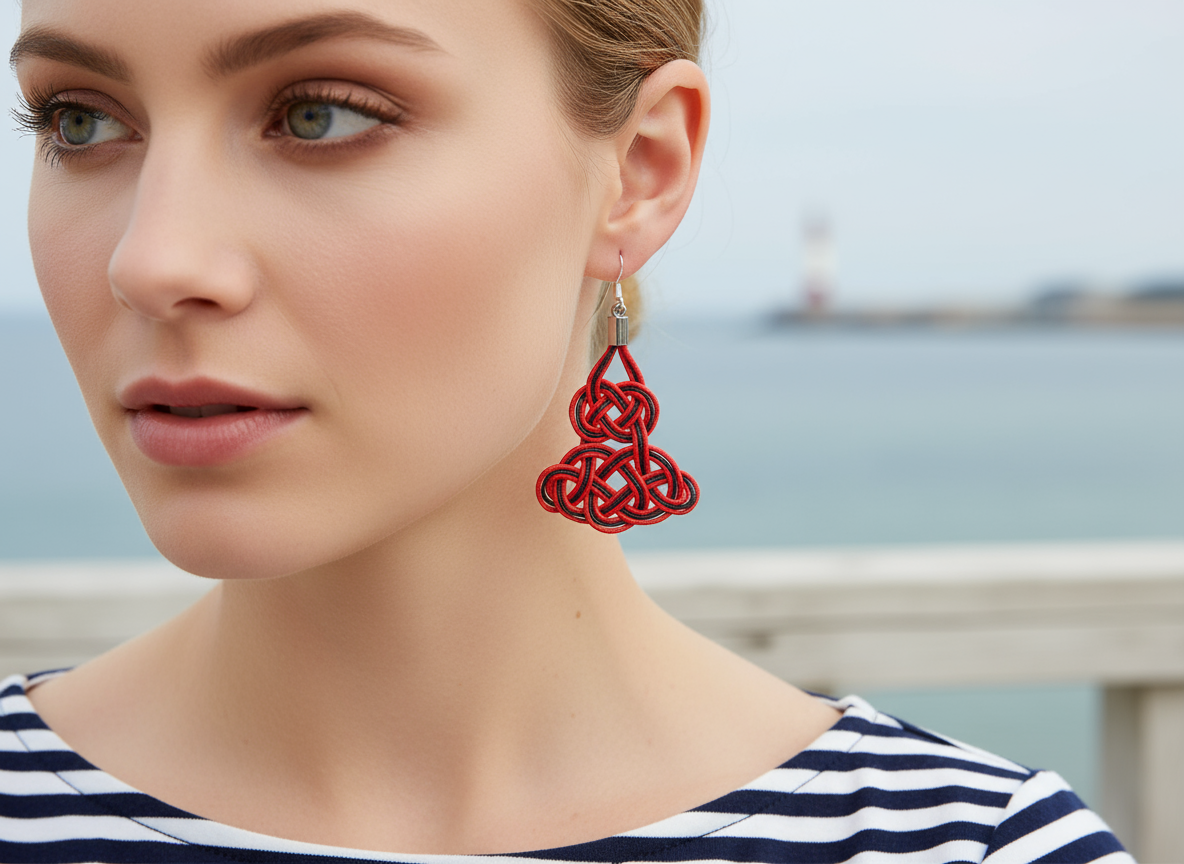 pendientes macrame rojo y negro