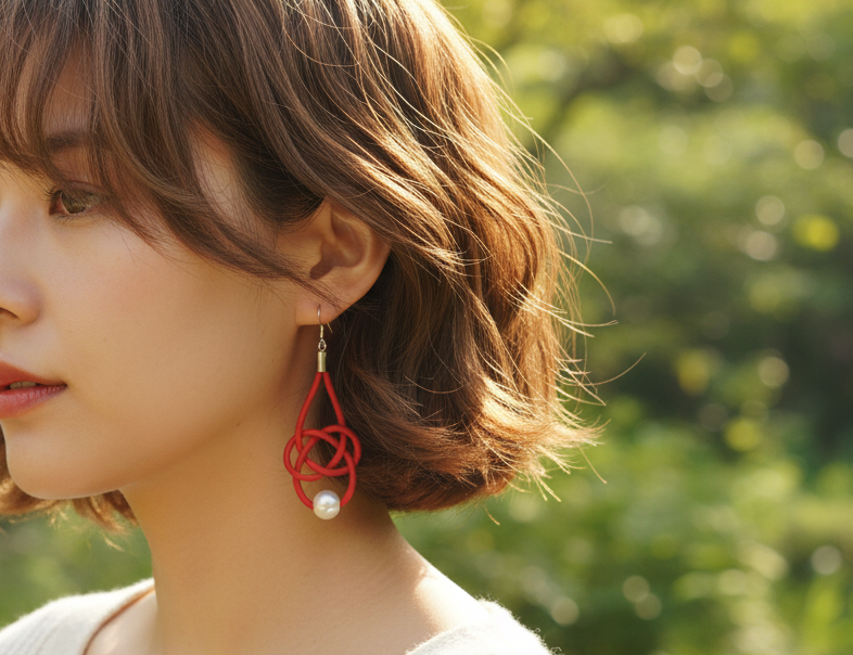 Pendientes estilo marinero de cuero azul y perla