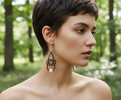 Pendientes nudo marinero infinito de cuero con ganchos de plata o acero