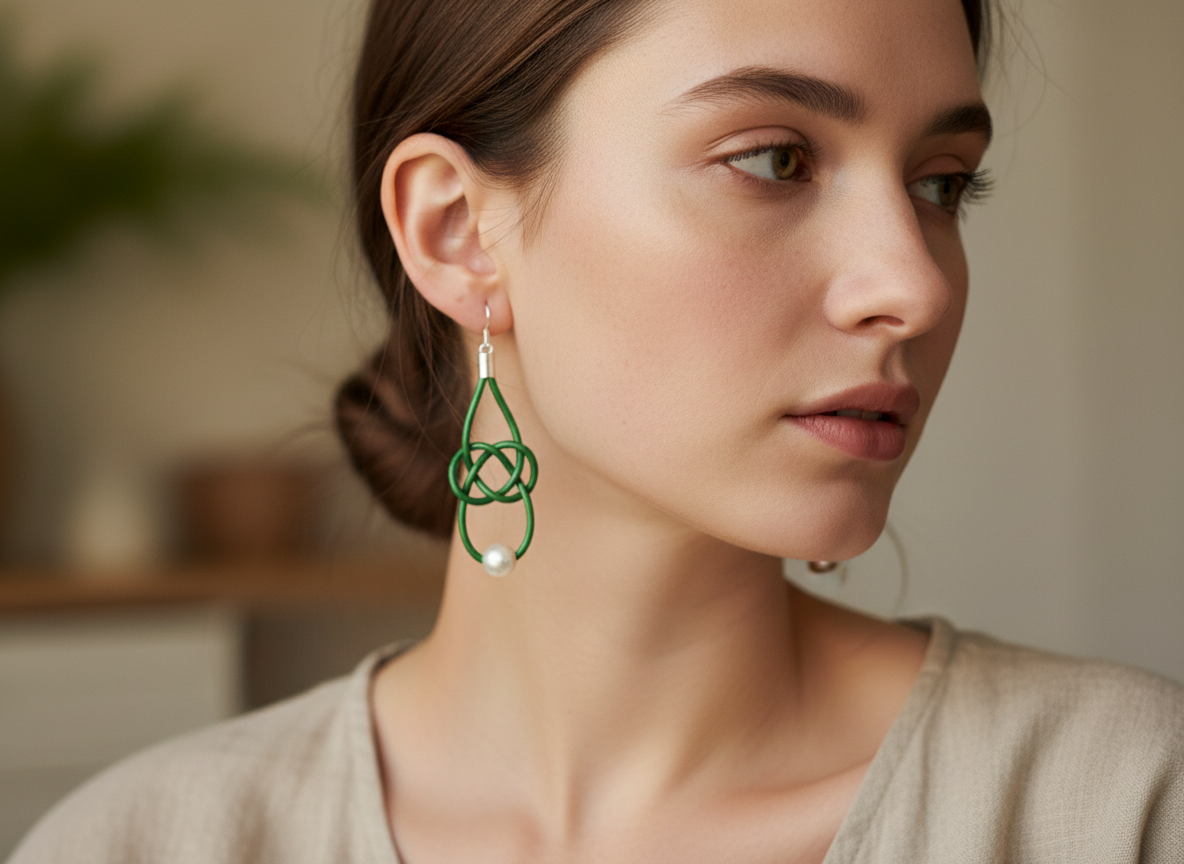 Pendientes nudo marinero infinito de cuero con ganchos de plata o acero