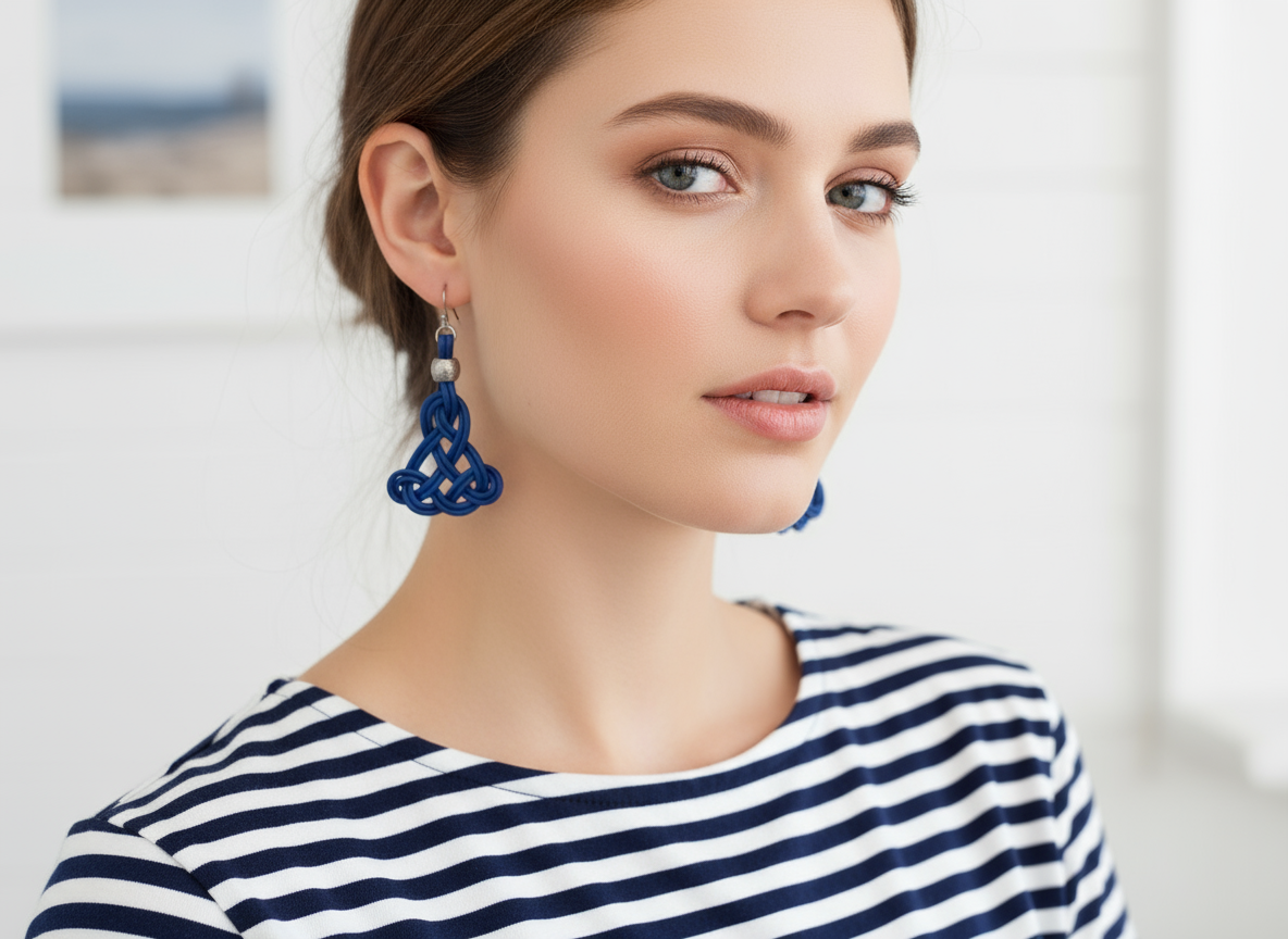 Pendientes largos de cuero y plata con nudo celta infinito.