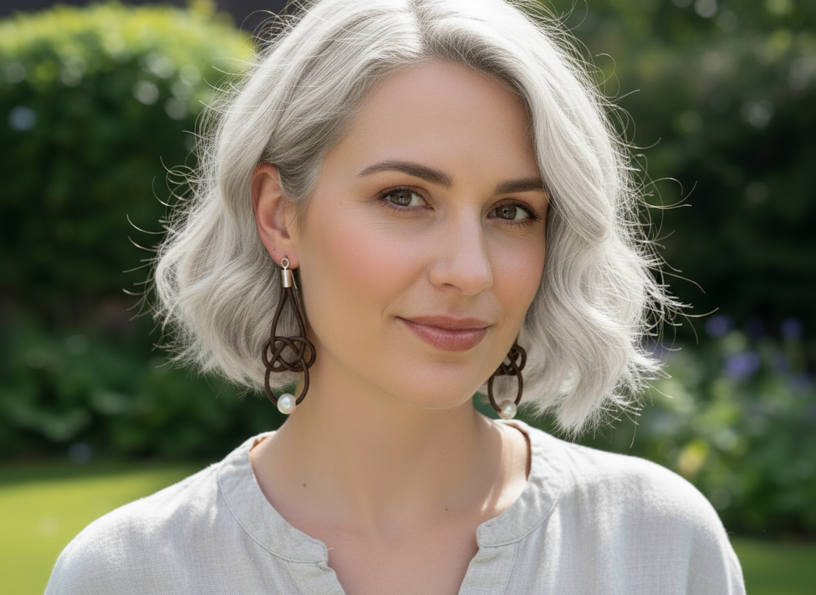 Pendientes estilo marinero de cuero azul y perla