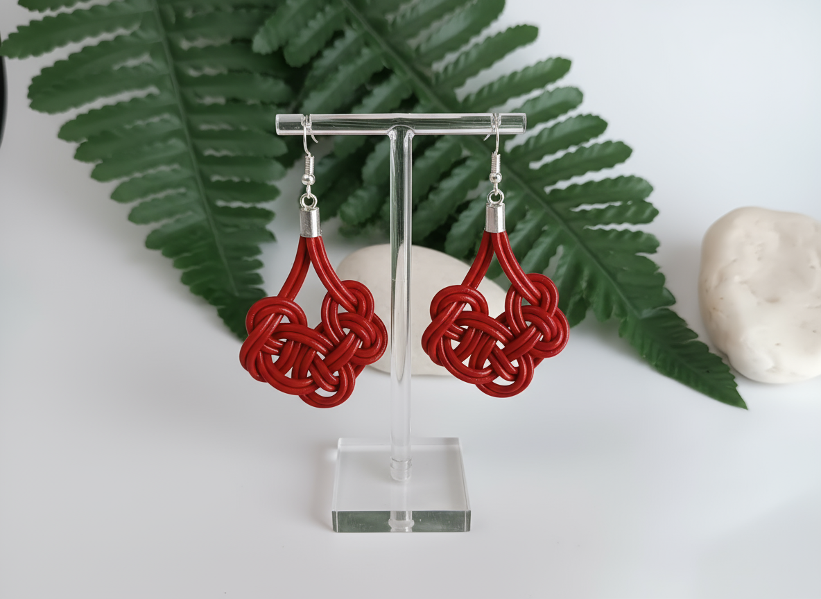 Pendientes de cuero nudo marinero azul