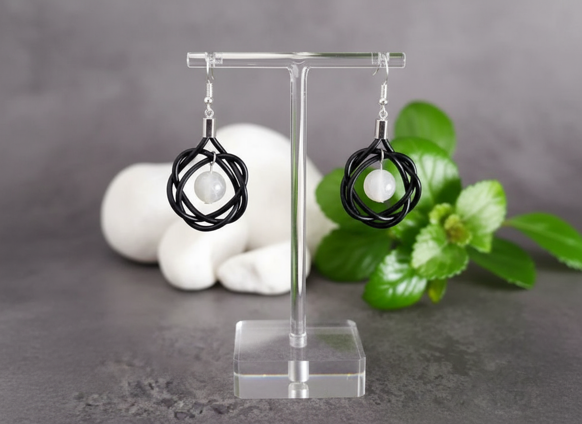 Pendientes ágata blanca y cuero