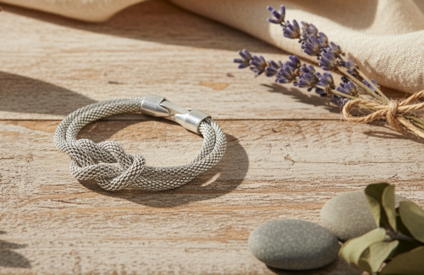 Bracelet tressé avec noeud marin.