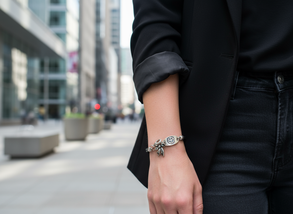 Bracelet bohème en cuir avec symbole de paix