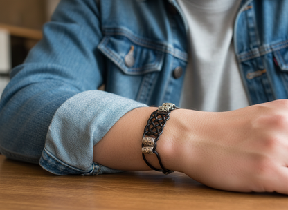 Pulsera de cuero con nudos trenzados para hombre y mujer