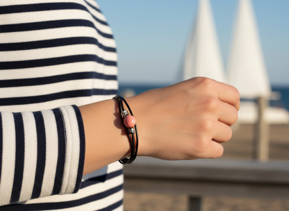 pulsera coral rojo y cuero