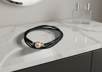 Pulsera cuero y perla rosa