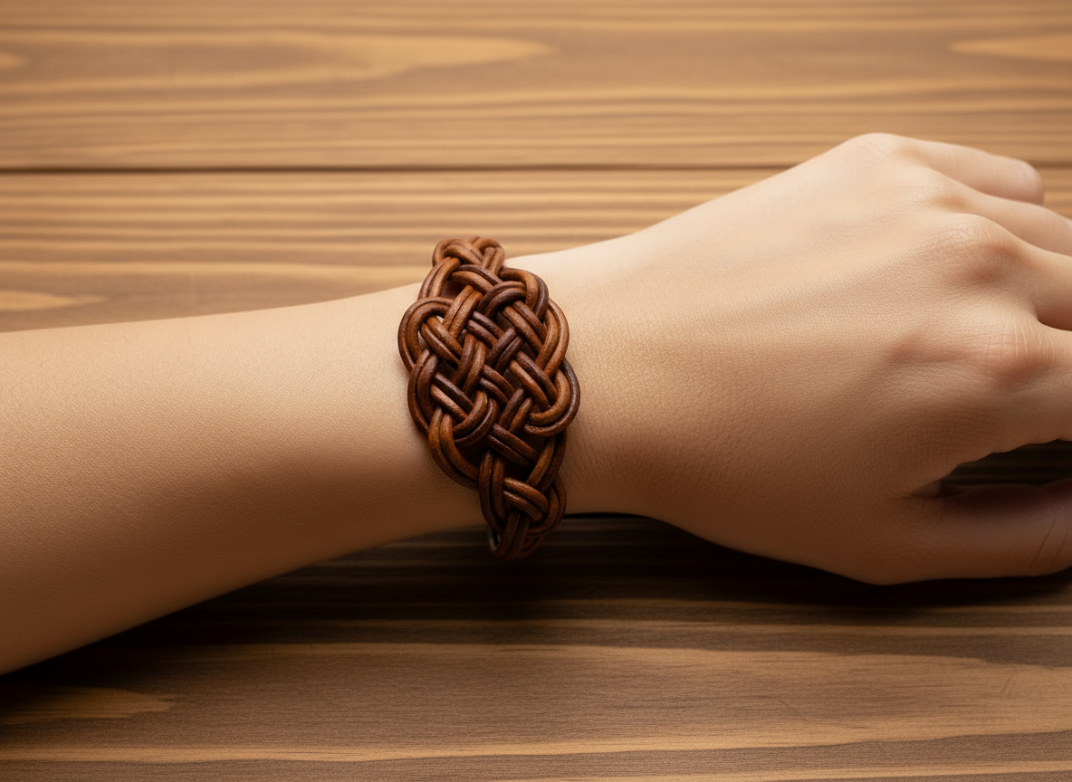 Pulsera de cuero trenzado con nudo celta