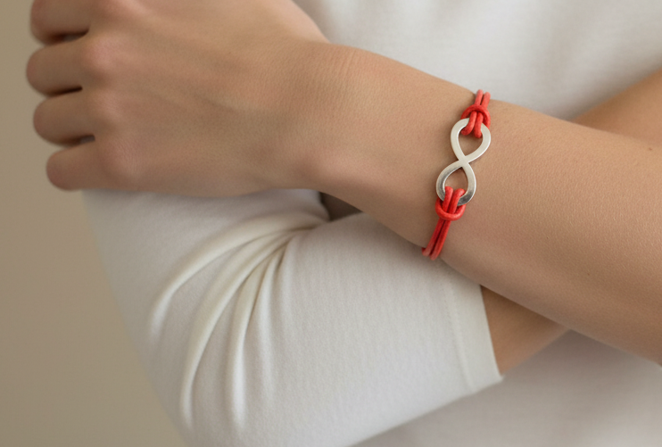 pulsera cuero rojo con simbolo infinito